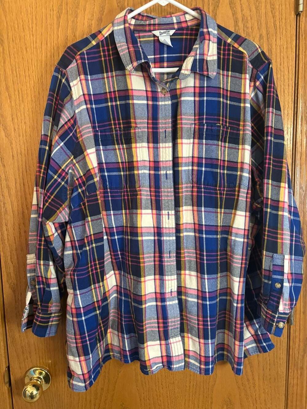Duluth Trading Flannel Shirt Size 4X Blue Pink Plaid Long Sleeve